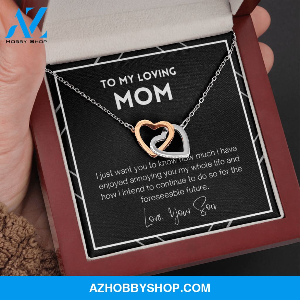 Mom - Interlocking Hearts Gift From Son - Silver Necklace