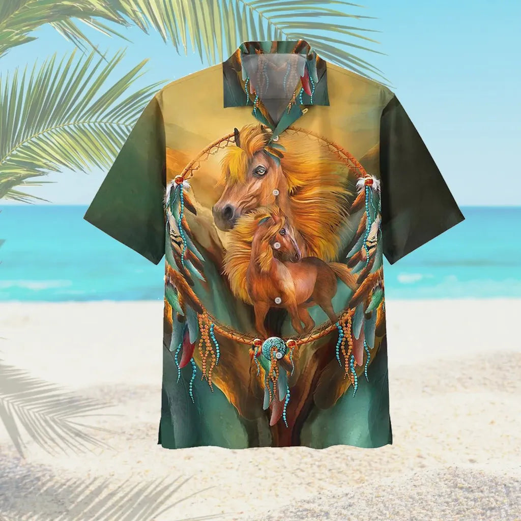 Native American Horse Hawaiian II Graphic Print Short Sleeve