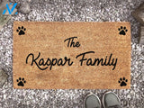 Personalised Family Name Paw Doormat - Dog Footprint Mat - Animal Lover Gift - Custom Coir Door Mat