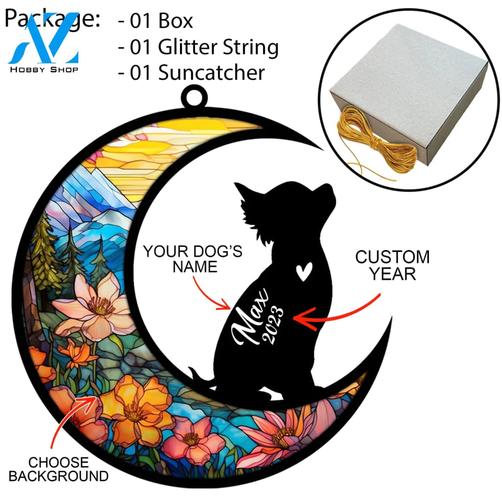 Personalized Chihuahua Dog Memorial Suncatcher Christmas Ornament With Name Date Pet Loss Stained
