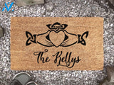 Personalized Home Door Mat Customised Family Name Irish Claddagh Doormat - Outdoor Rug - New Home Gift - Realtor Gift -