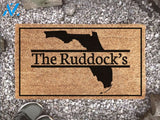Personalized State Family Name Doormat - Couples Name Doormat - Custom Coir Mat - Home Decor - Gift - Wedding Gift -