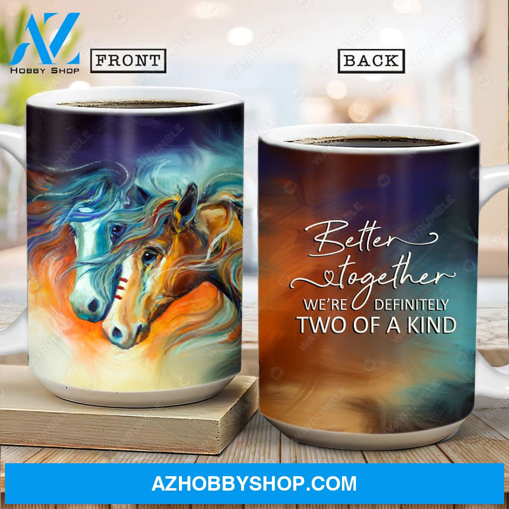 Pretty horses, Colorful background, Better together we're definitely two of a kind - Couple AOP Mug