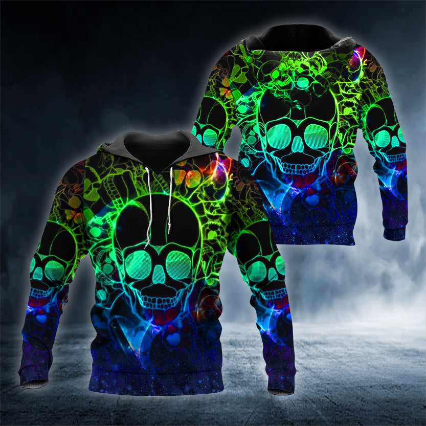 Neon Musical Skull 3D All Over Printed Unisex Hoodie US Size