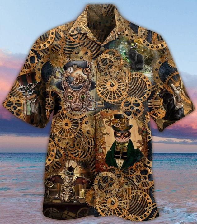 Steampunk Cat Print Short Sleeve