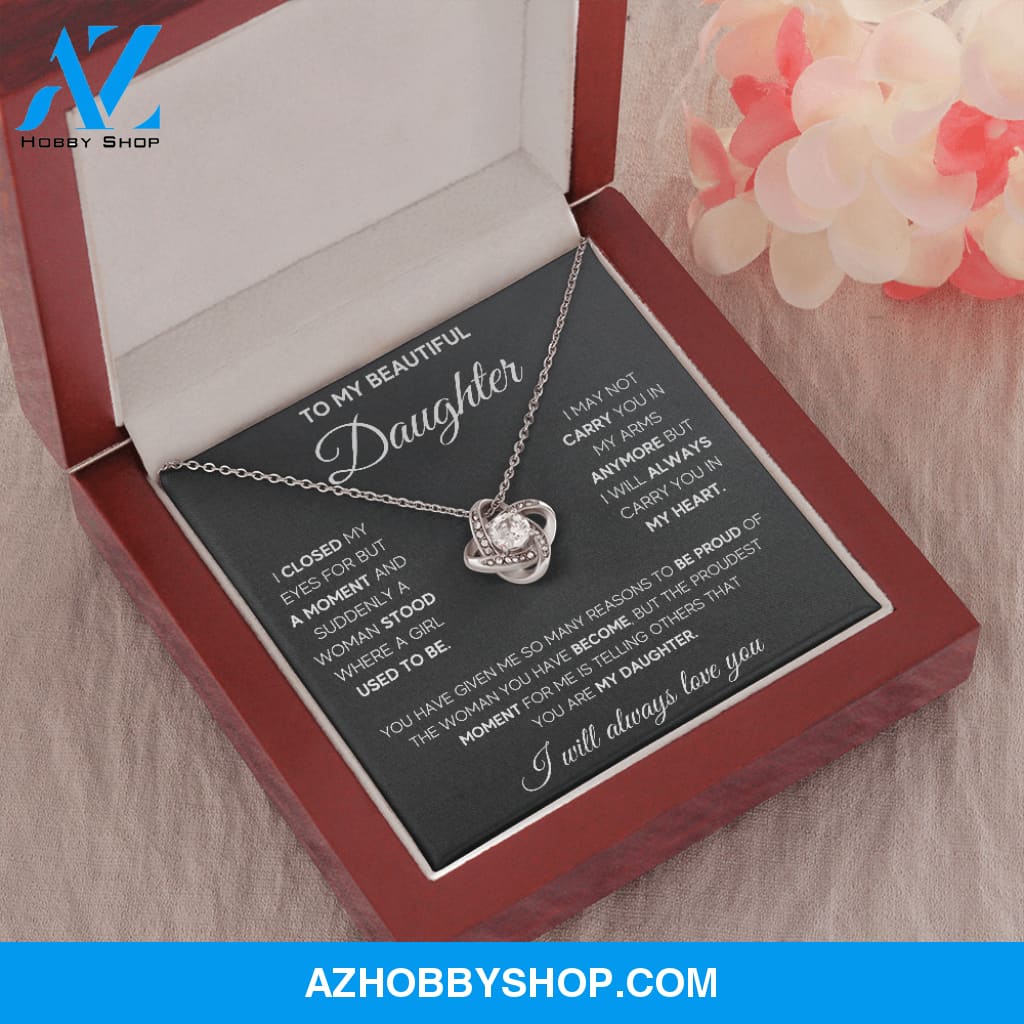 To My Beautiful Daughter Proud White Gold Love Knot Necklace Gift Set