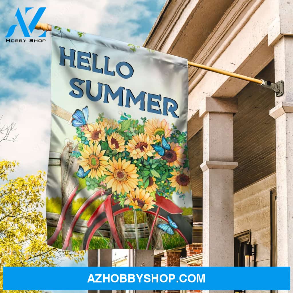 Watercolor sunflower, Red bicycle, Hello summer - Family Flag