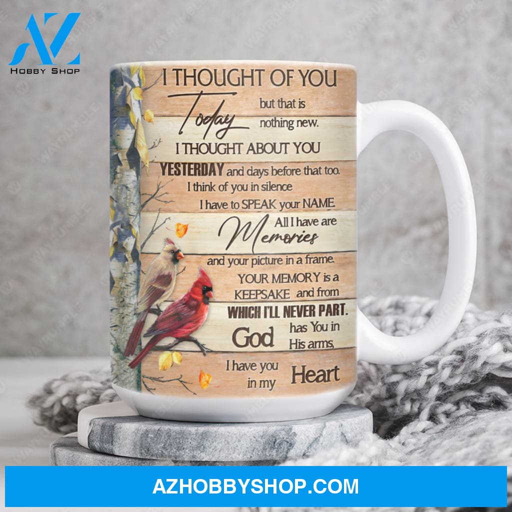 Yellow forest painting, Cardinal drawing, I thought of you today - Heaven AOP Mug