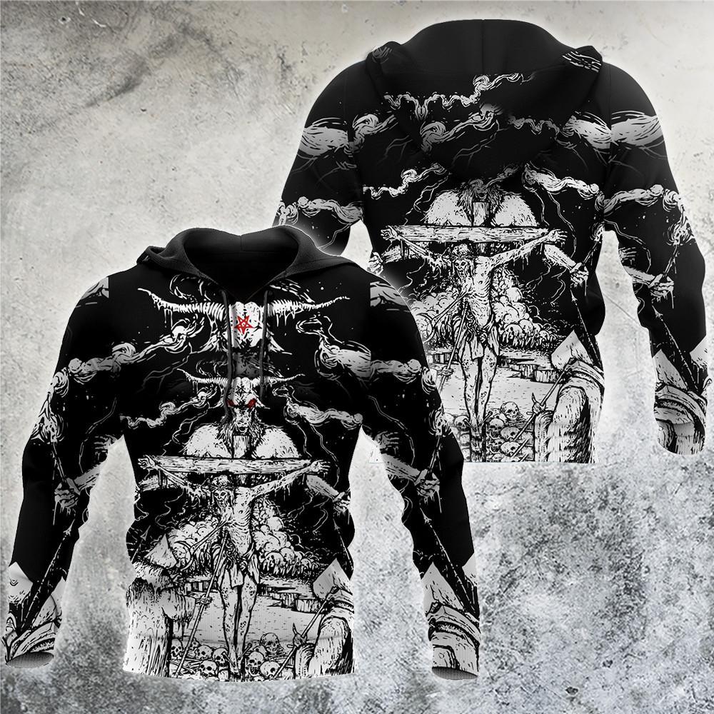 Unisex Hoodie All Over Print Skull Gifts Skull Satanic And Cross Unisex Hoodie
