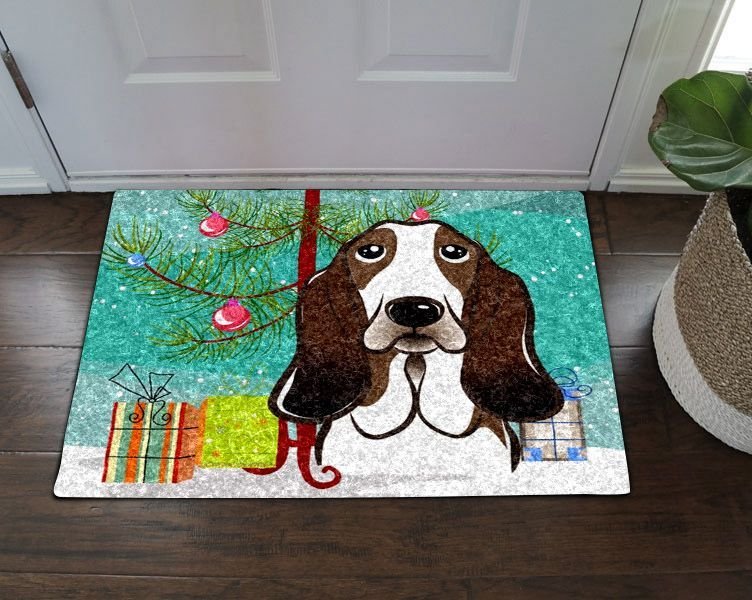Basset Hound Christmas Doormat