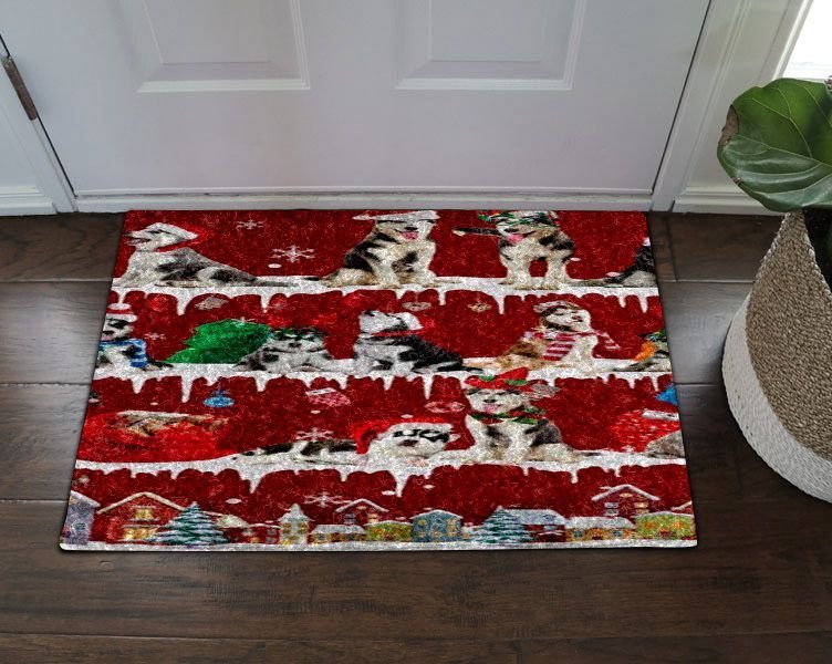 Husky Snow Christmas Doormat