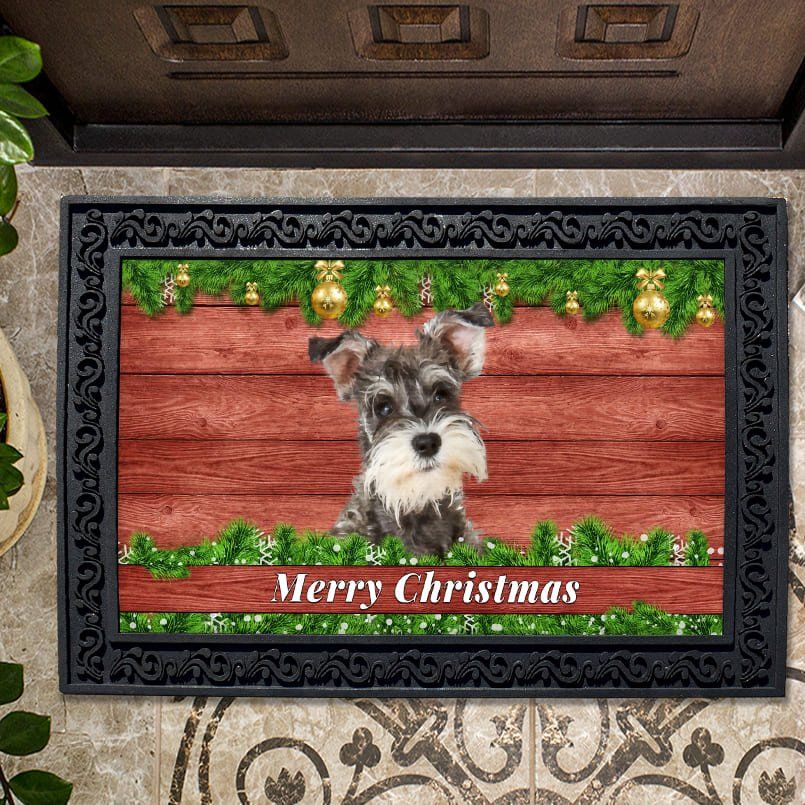 Christmas Barnwood Miniature Schnauzer Doormat