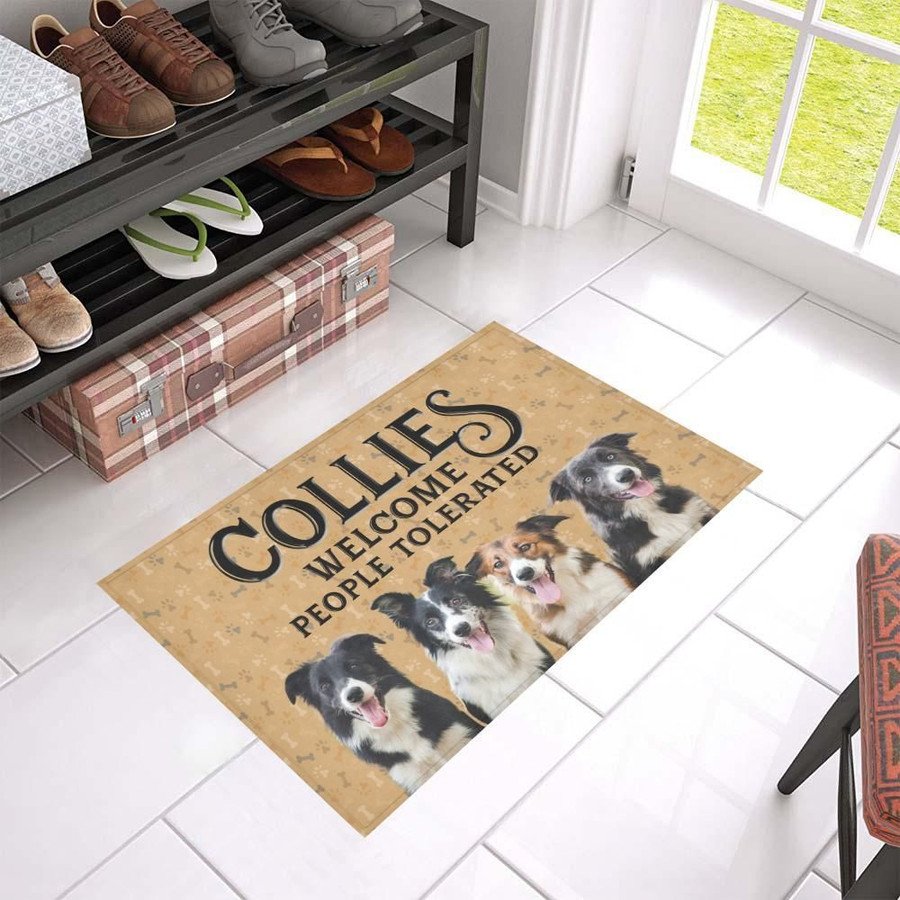 Border Collie Welcomes Doormat