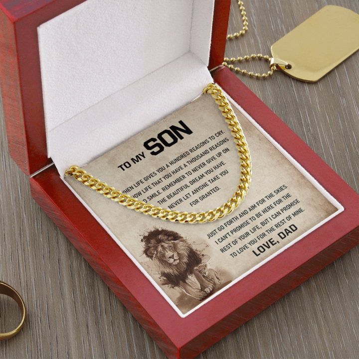 To My Son - Remember To Never Give Up - Cuban Link Chain Necklace