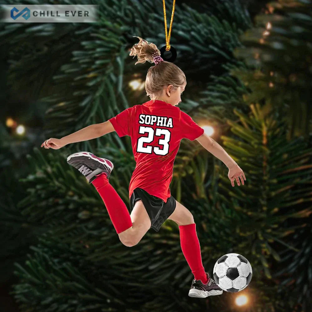Personalized Little Girl/Kid Soccer Players Acrylic Christmas Ornament - Gift For Soccer Lovers, Custom Shape Ornament Christmas HB