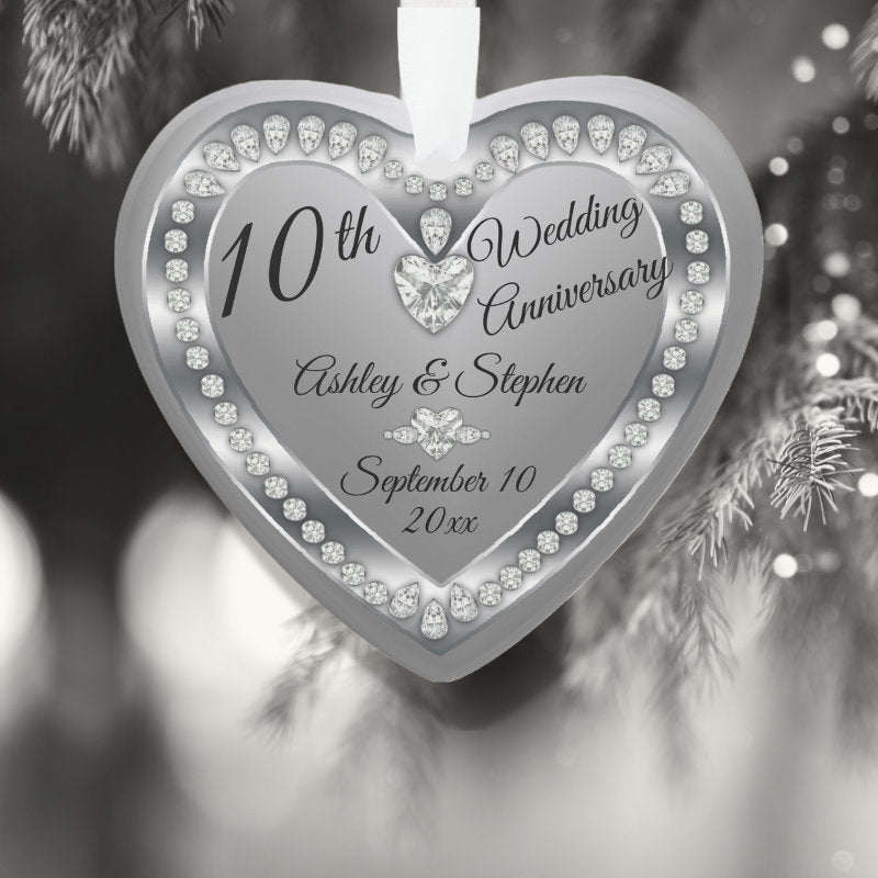 10Th Wedding Anniversary Silver Diamonds Keepsake Ornament