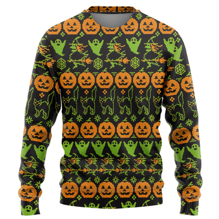 Ghost Pumpkin Blackcat Ugly Christmas Sweater