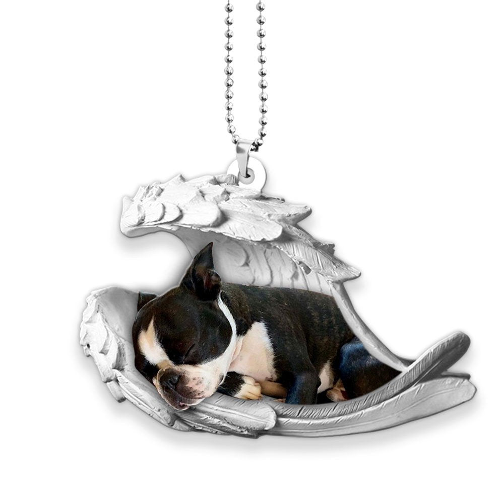 Godmerch- Ornaments- Boston Terrier- Sleeping Angel-Two Sided Ornament, Dog Ornaments, Car Ornaments