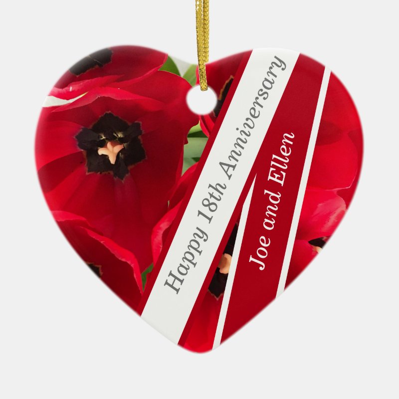 18Th Wedding Anniversary, Red Tulips Ceramic Ornament