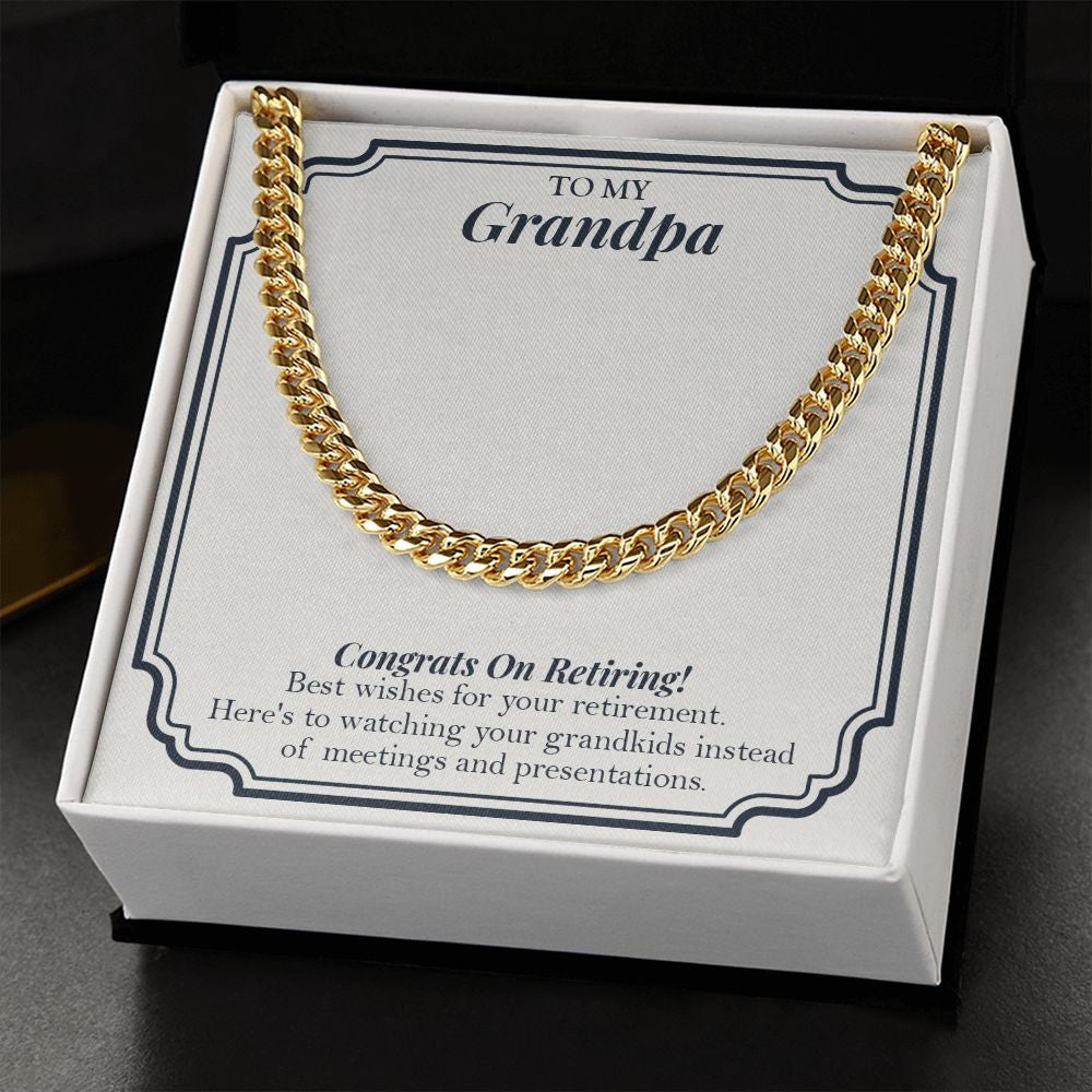 "Instead Of Meetings And Presentations" Grandpa Retirement Necklace Gift From Granddaughter Grandson Grandkids Cuban Link Chain Jewelry Box