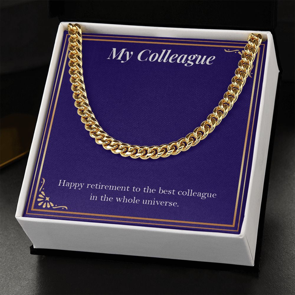 "The Best In The Whole Universe" Colleague Retirement Necklace Gift From Co-worker Cuban Link Chain Jewelry Box