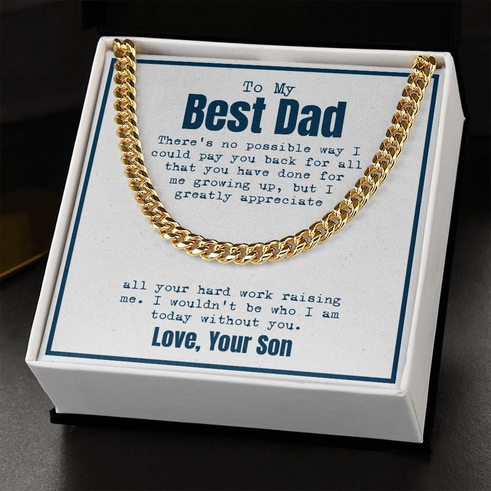 "Hard work Raising Me" Best Dad Necklace Gift From Son Cuban Link Chain Jewelry Box Fathers Day Birthday Christmas Valentines