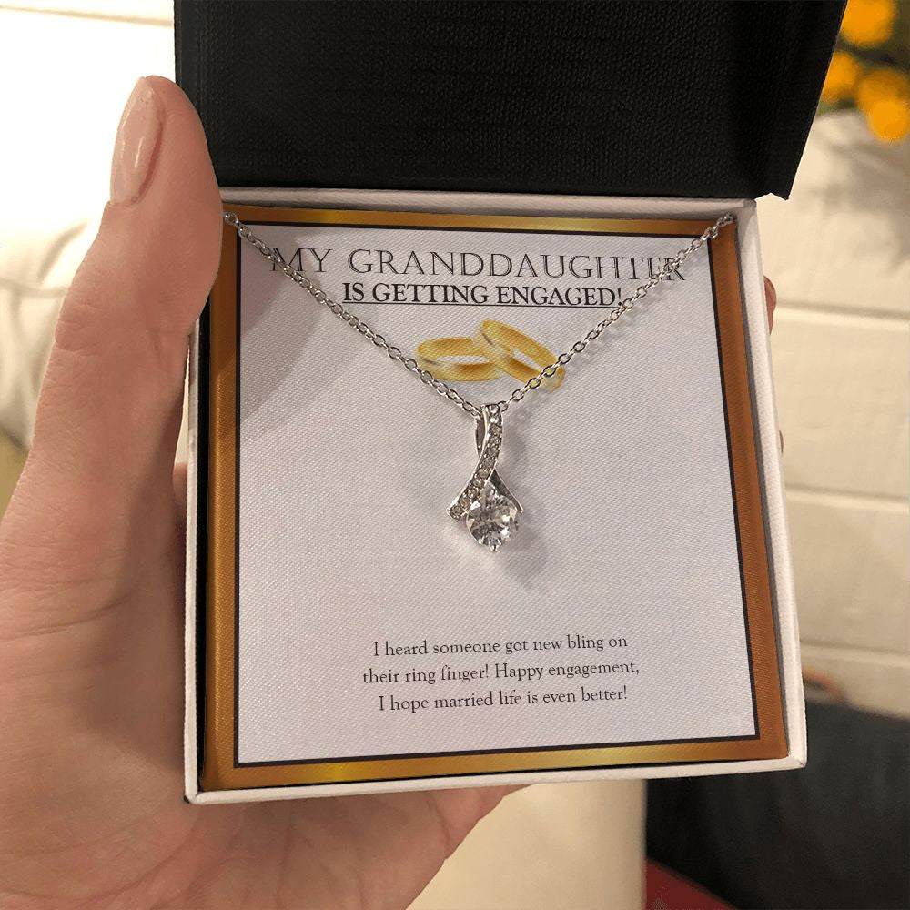 "Bling On The Finger" Granddaughter Engagement Necklace Gift From Grandpa Grandma Grandparents Alluring Beauty Pendant Jewelry Box