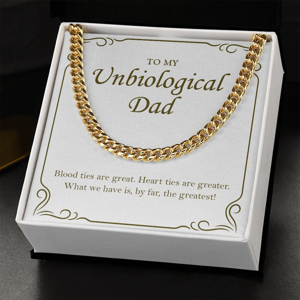 "By Far The Greatest" Unbiological Dad Necklace Gift From Daughter Son Cuban Link Chain Jewelry Box Birthday Christmas New Year Thanksgiving