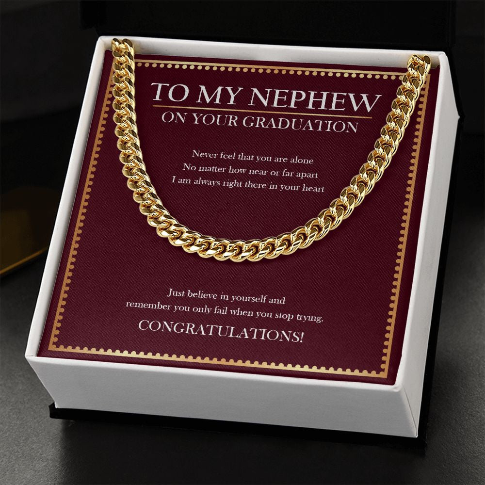 "Near Or Far Apart" Nephew Graduation Necklace Gift From Uncle Aunt Cuban Link Chain Jewelry Box