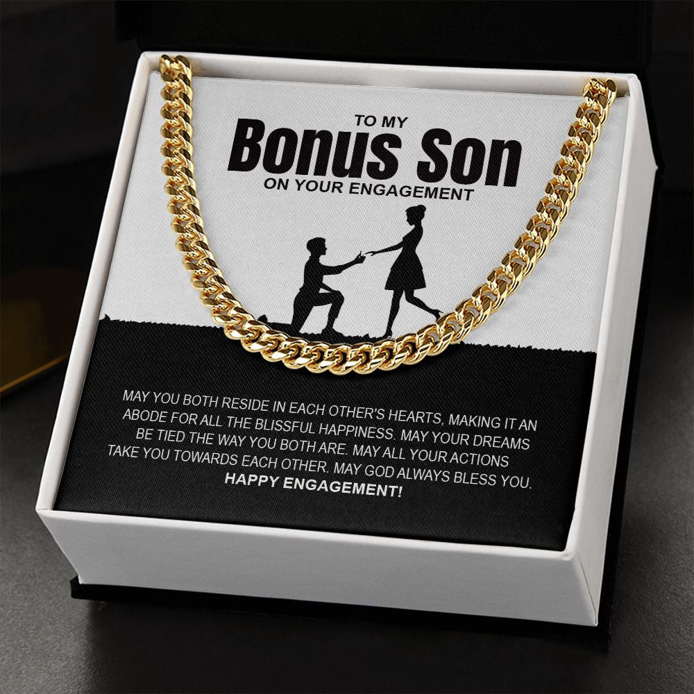 "Blissful Happiness" Bonus Son Engagement Necklace Gift From Mom Dad Parents Cuban Link Chain Jewelry Box
