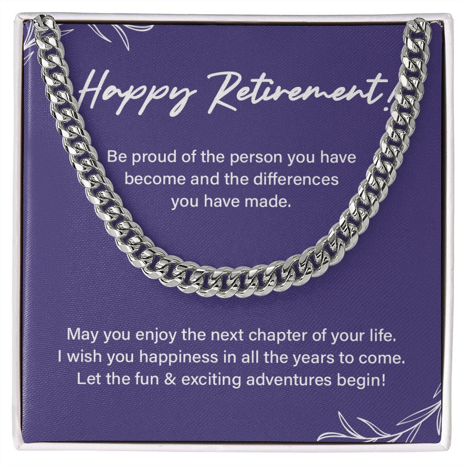 "Next Chapter Of Your Life" Happy Retirement Necklace Gift From Children Grandchildren Colleague Co-workers Friends Cuban Link Chain Jewelry Box