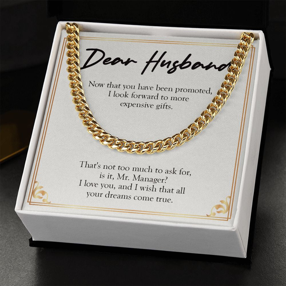 "All Your Dreams Come True" Husband Job Promotion Necklace Gift From Wife Cuban Link Chain Jewelry Box