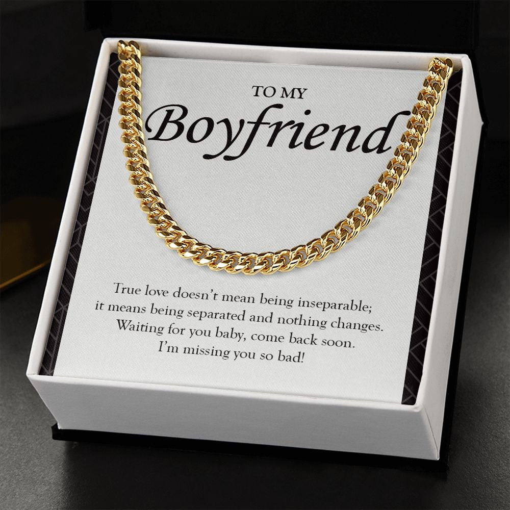 "Doesn't Mean Being Inseparable" Long-Distance Boyfriend Necklace Gift From Girlfriend Cuban Link Chain Jewelry Box Anniversary Valentines Birthday Christmas