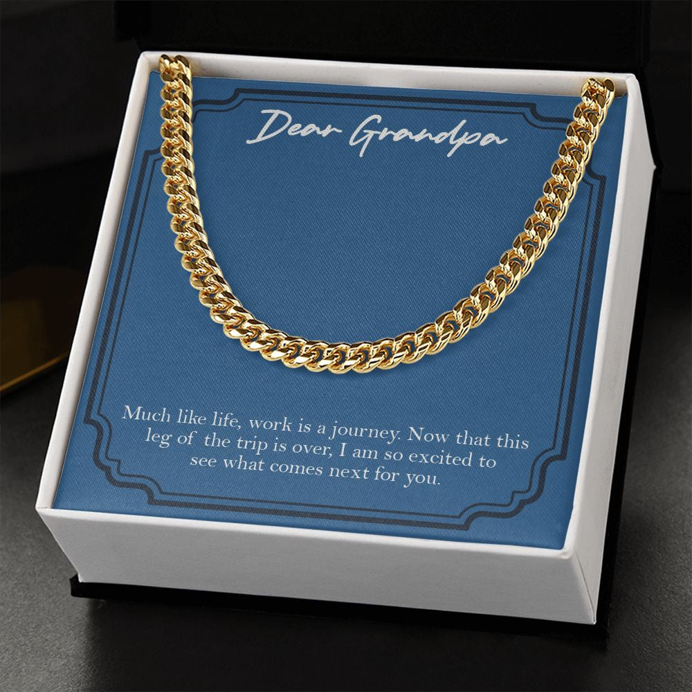 "Work Is A Journey" Grandpa Retirement Necklace Gift From Granddaughter Grandson Grandkids Cuban Link Chain Jewelry Box