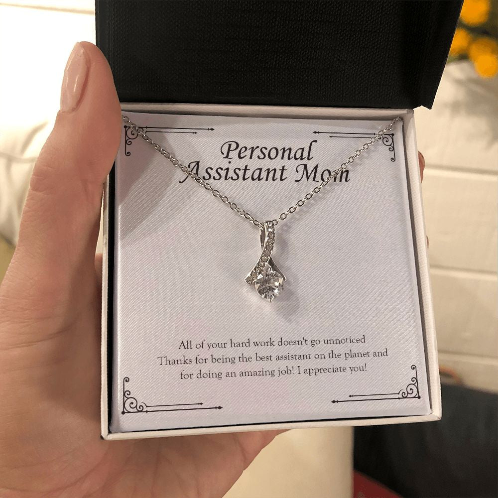 "Work Doesn't Go Unnoticed" Personal Assistant Mom Necklace Gift From Daughter Son Alluring Beauty Pendant Jewelry Box Work Anniversary Christmas Birthday