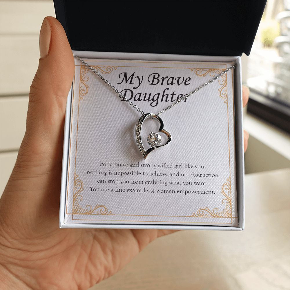 "Brave Strong-Willed Girl" Brave Daughter Necklace Gift From Mom Dad Forever Love Pendant Jewelry Box Birthday Graduation Christmas New Year