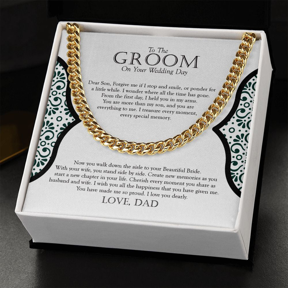"Time Has Gone" Son Wedding Day Necklace Gift From Dad Cuban Link Chain Jewelry Box