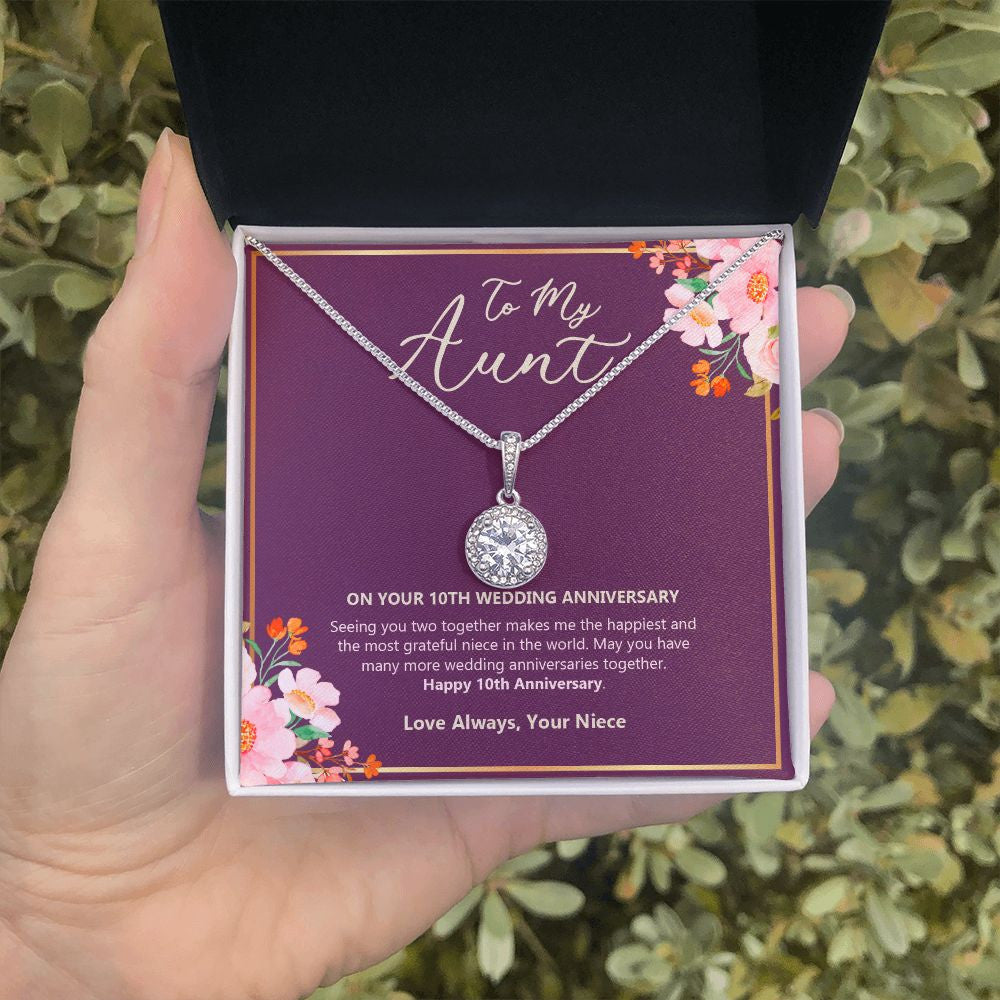 "Happy And Grateful" Aunt 10th Wedding Anniversary Necklace Gift From Niece Eternal Hope Pendant Jewelry Box