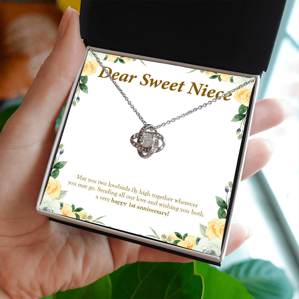 "Two Lovebirds" Sweet Niece 1st Wedding Anniversary Necklace Gift From Uncle Aunt Forever Love Pendant Jewelry Box