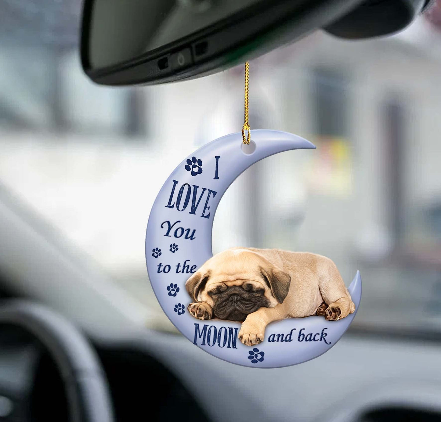 Pug moon back pug lover dog moms two sided ornament