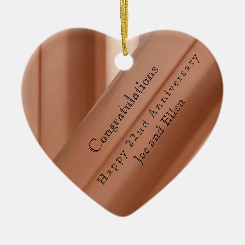 22Nd Wedding Anniversary Copper Ceramic Ornament