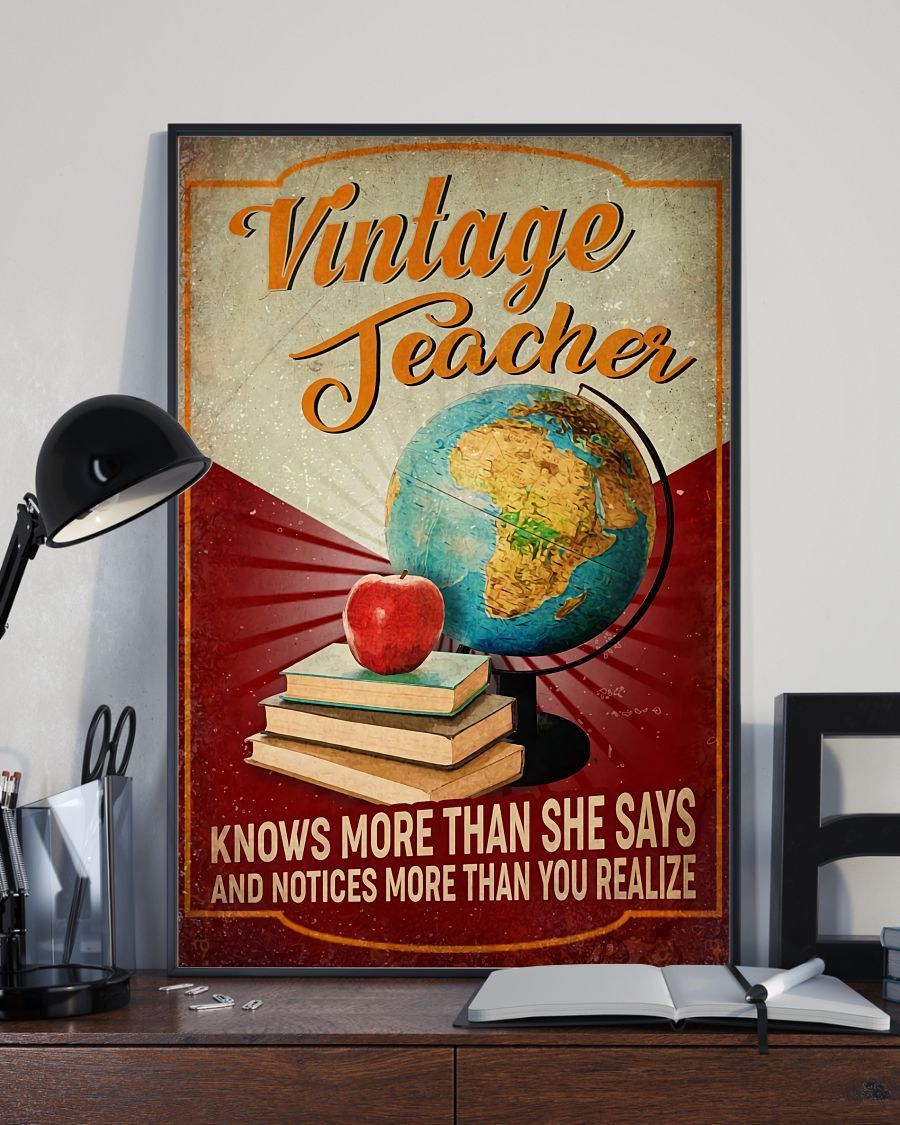 Teacher Classroom Canvas Vintage Teacher Knows More Than She Says, Student Wall Art Back to School Gift for Teacher