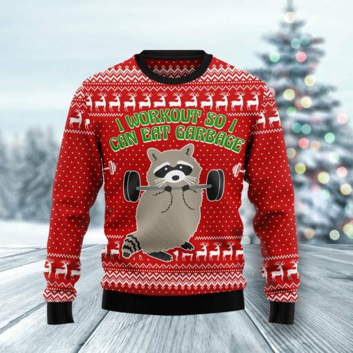 I Workout So I Can Eat Garbage Ugly Christmas Sweater