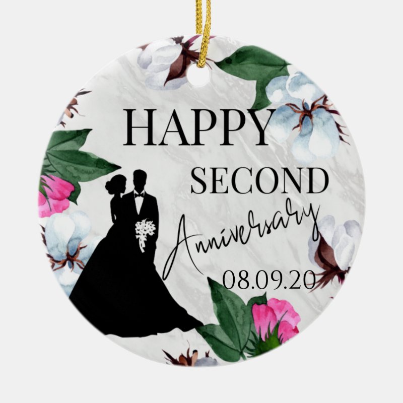 2Nd Anniversary Cotton Gift Ceramic Ornament