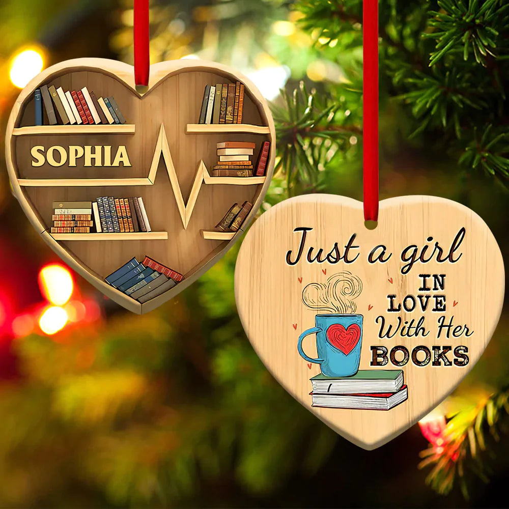 Personalized Book Lovers Heart Ornament