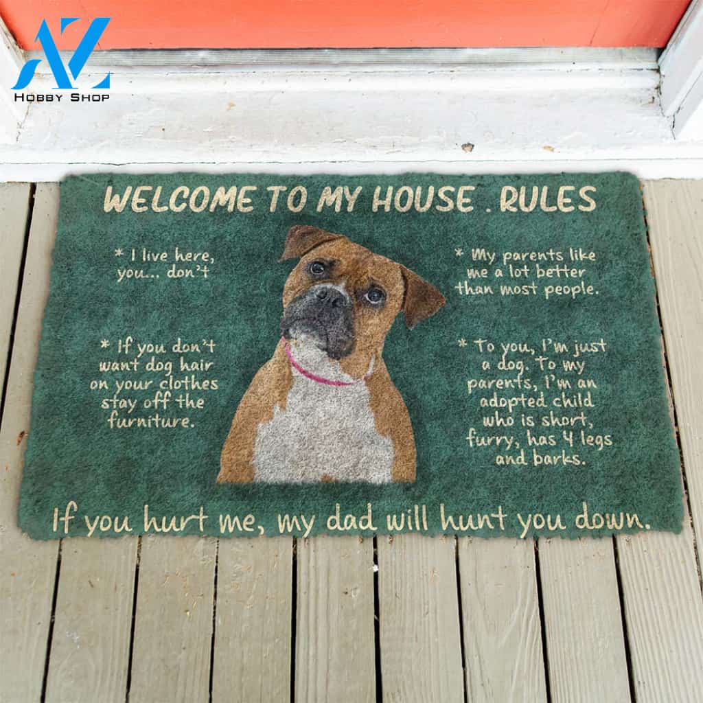 3D Boxer Dog Welcome To My House Rules Custom Doormat | Welcome Mat | House Warming Gift