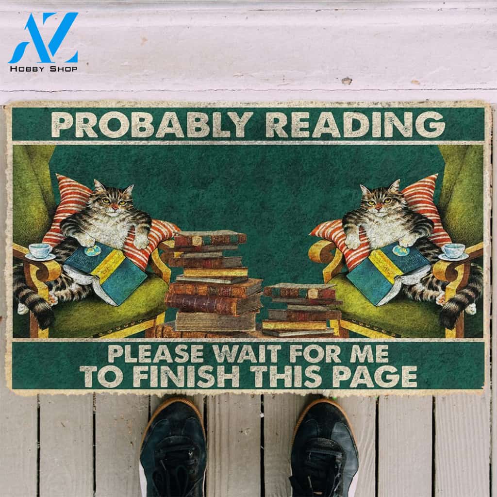 3D Cat Probably Reading Please Wait Custom Doormat | Welcome Mat | House Warming Gift