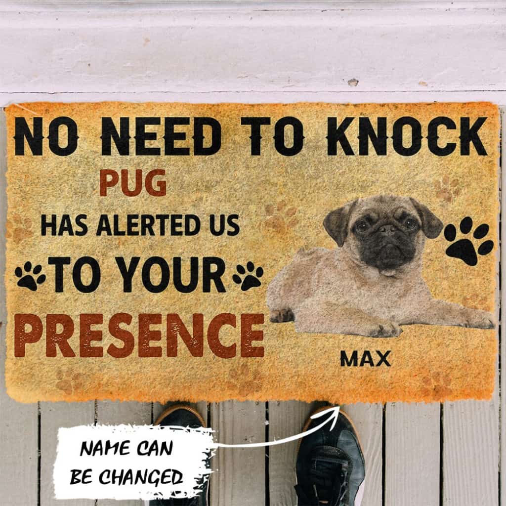 3D No Need To Knock Pug Dog Custom Name Doormat