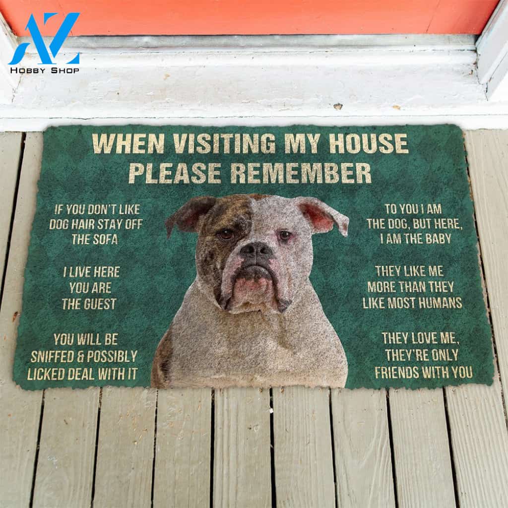 3D Please Remember American Bulldog Dog's House Rules Custom Doormat | Welcome Mat | House Warming Gift