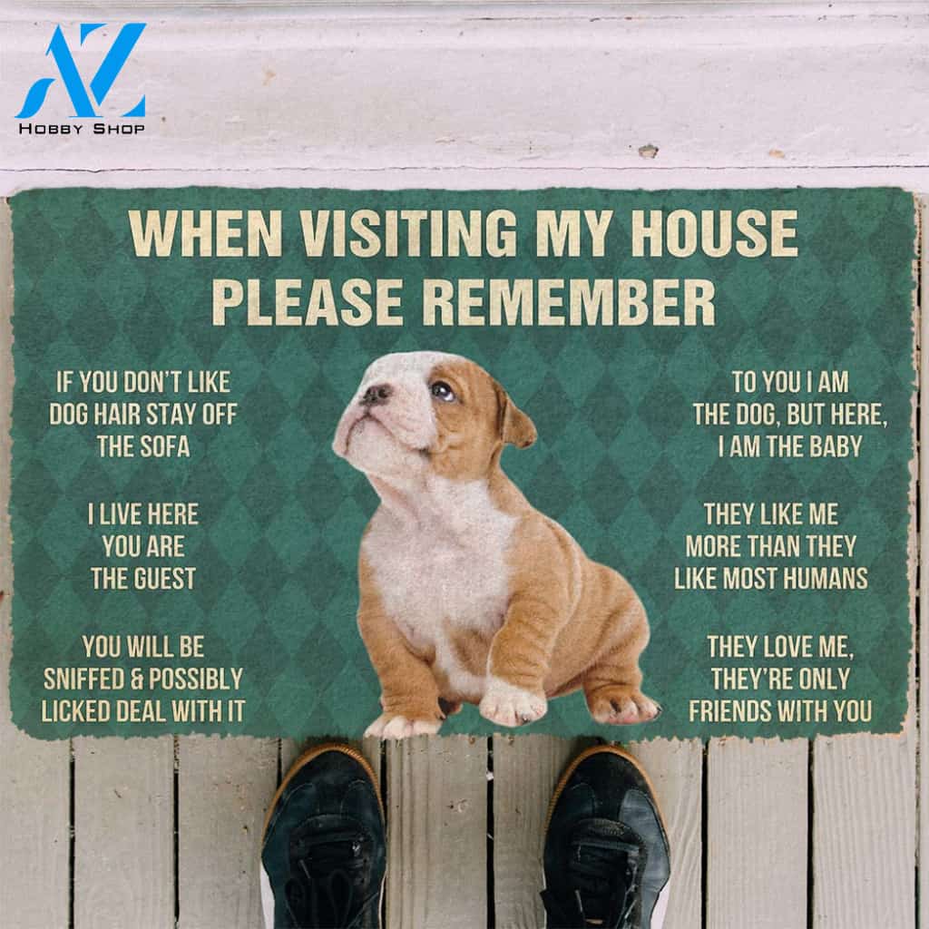 3D Please Remember Bulldog Puppy Dogs House Rules Custom Doormat | Welcome Mat | House Warming Gift